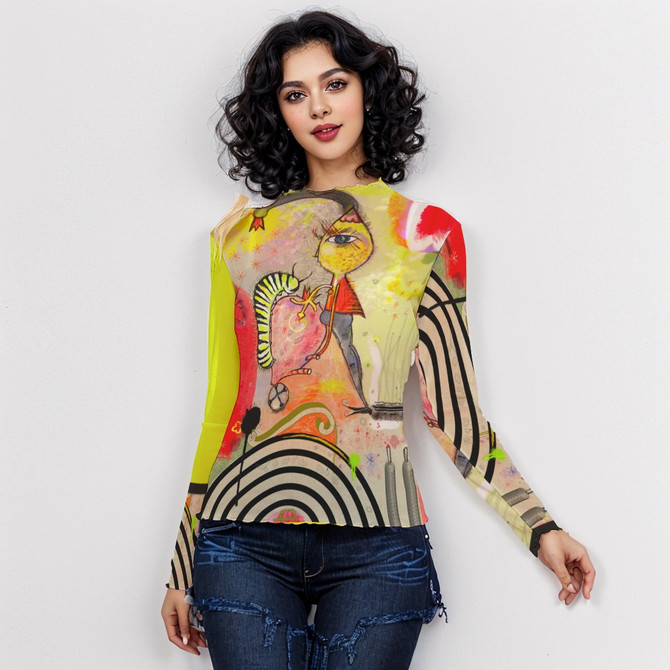 Caterpillar long sleeve mesh top