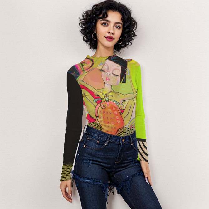 Heart on her sleeve long sleeve mesh top