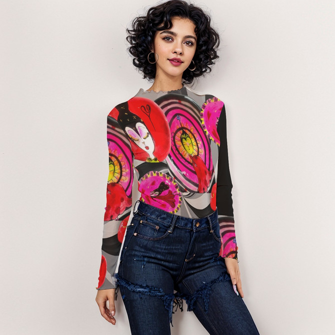 Swirly girl long sleeve mesh top