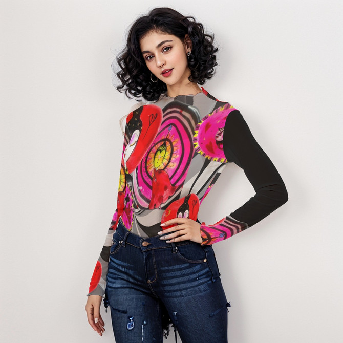 Swirly girl long sleeve mesh top