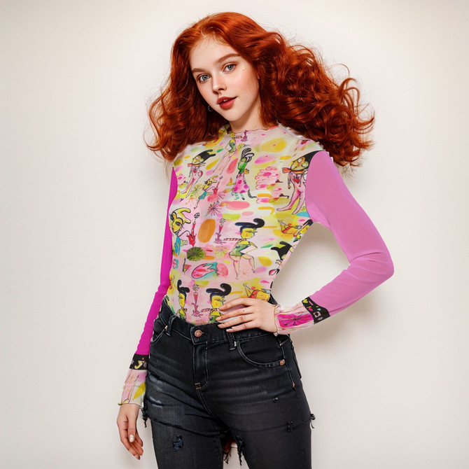 Pajama party long sleeve mesh top