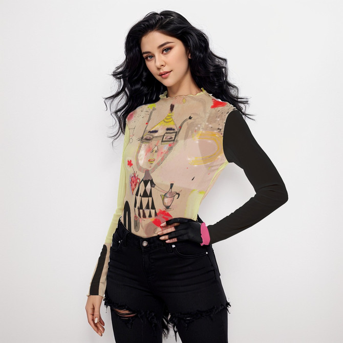 Lemon cafe long sleeve mesh top