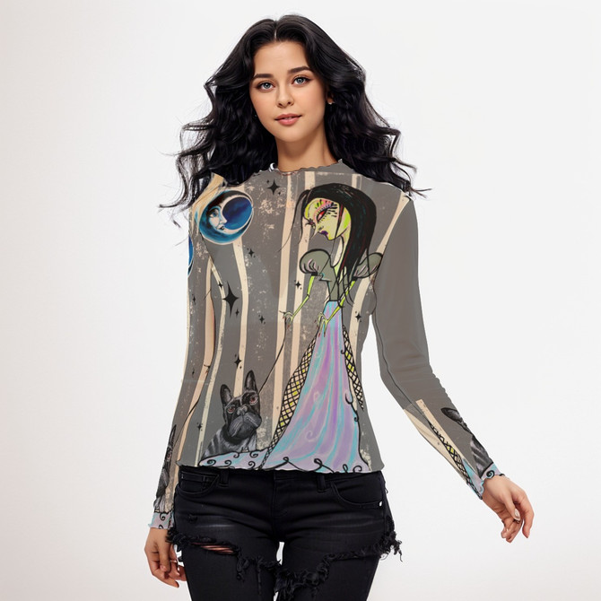 Frenchie long sleeve mesh top