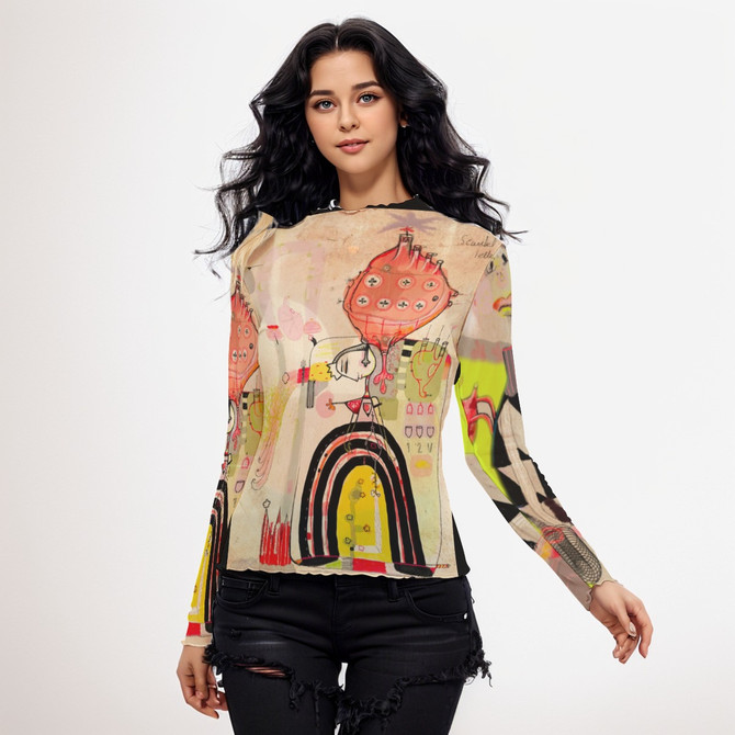 Robot heart Long Sleeve Mesh Top