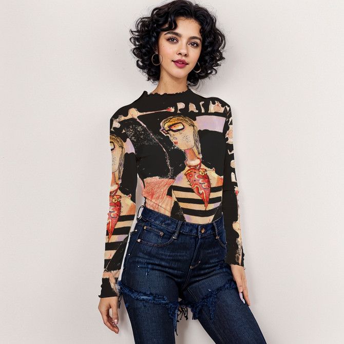 Passion Black Long Sleeve Mesh top