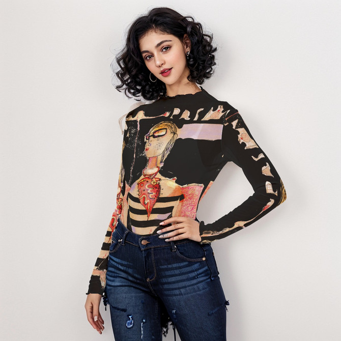 Passion Black Long Sleeve Mesh top