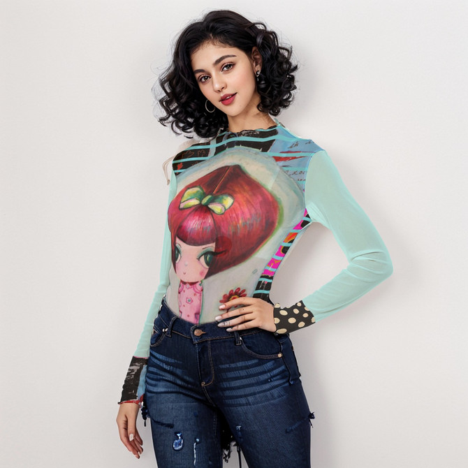 Pixie head long sleeve mesh top