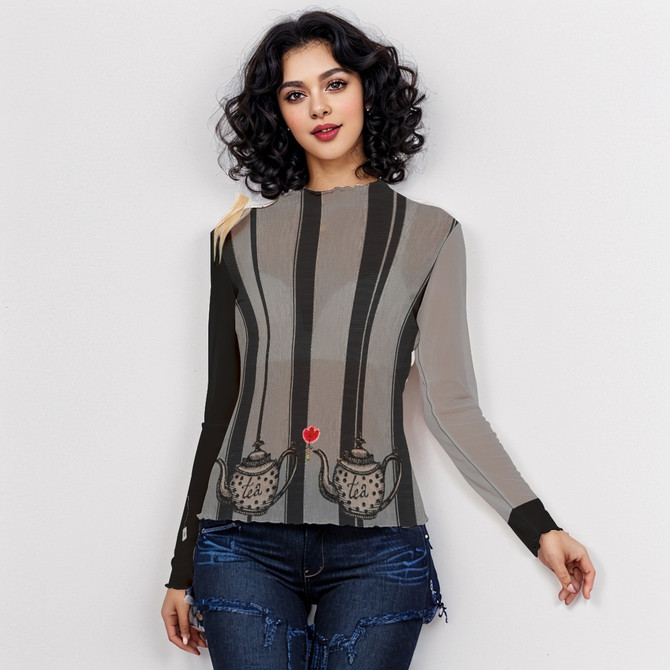 Black Tea long sleeve Mesh Top