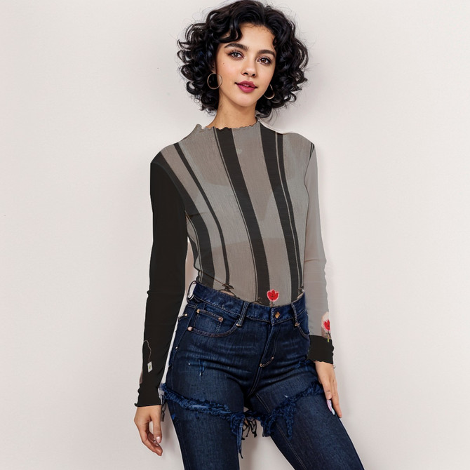 Black Tea long sleeve Mesh Top