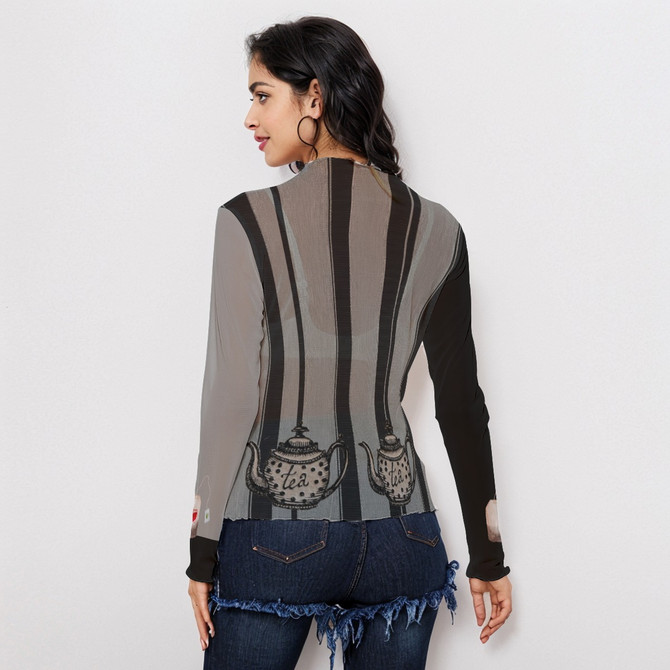 Black Tea long sleeve Mesh Top