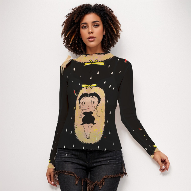Gothic Betty Boop long sleeve mesh top