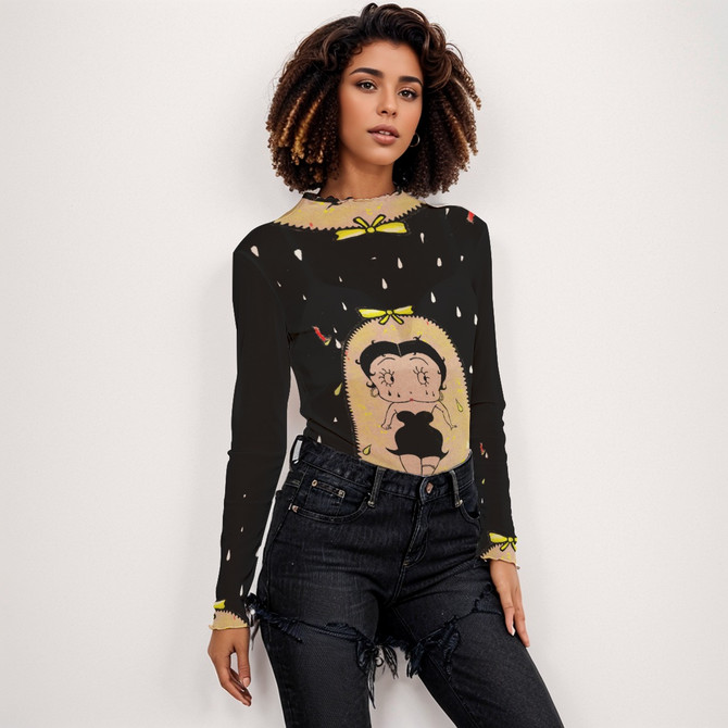 Gothic Betty Boop long sleeve mesh top