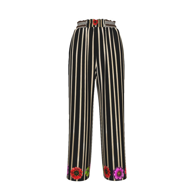 Stripey roses silky palazzo pants