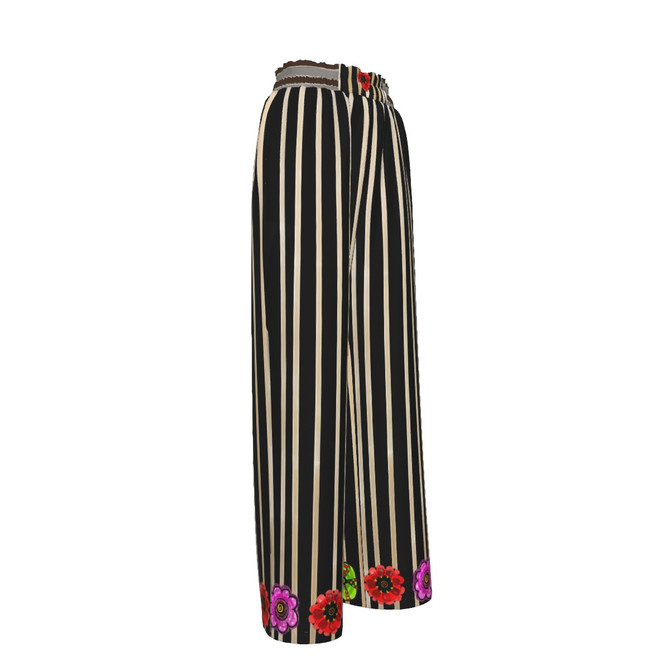 Stripey roses silky palazzo pants