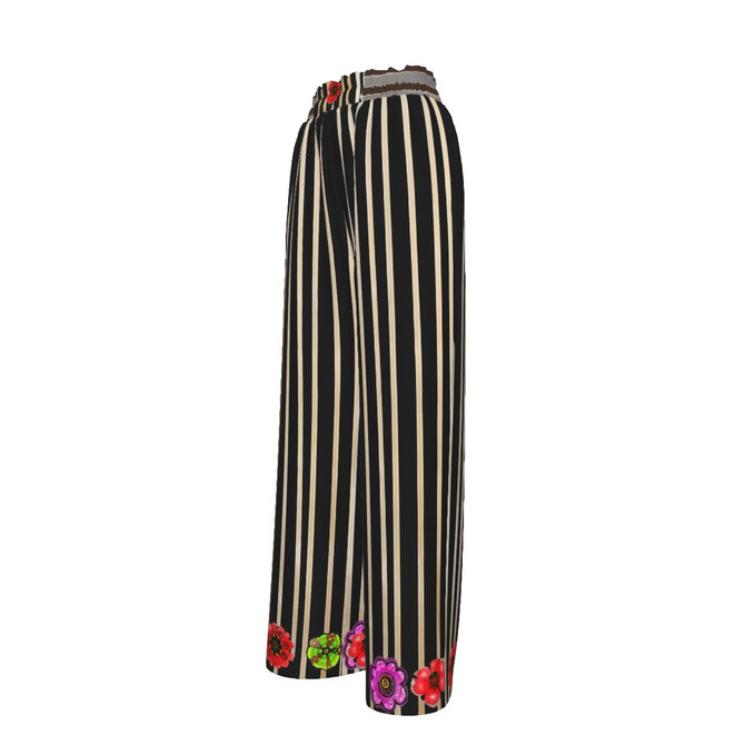 Stripey roses silky palazzo pants