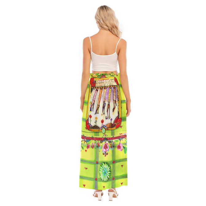 Green plaid Chiffon side slit skirt