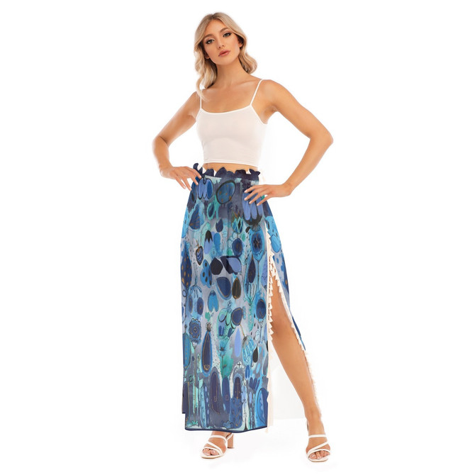 Blue Fizz Chiffon Side Slit Skirt