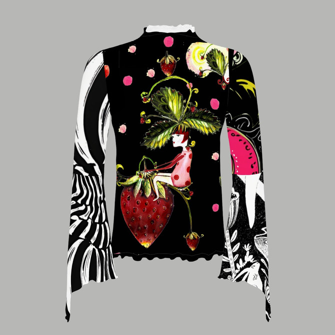 Strawberry bike bellbottom sleeve mesh top