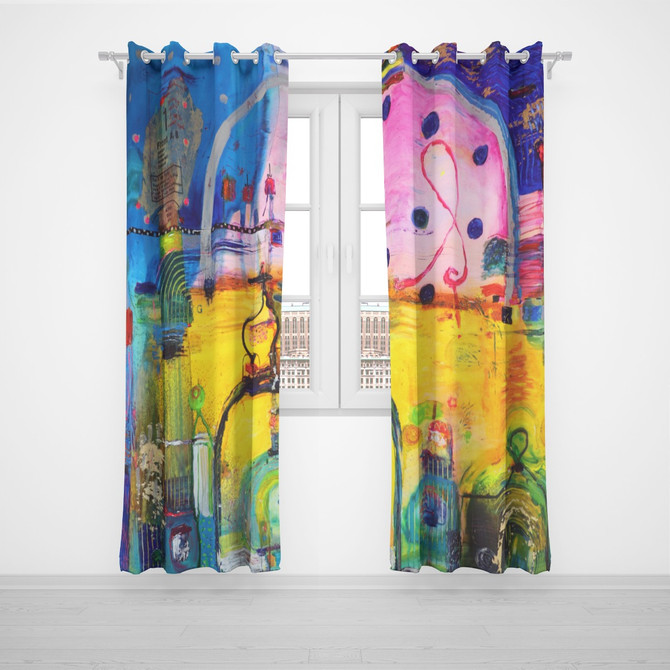 Blue purple abstract curtains with grommets