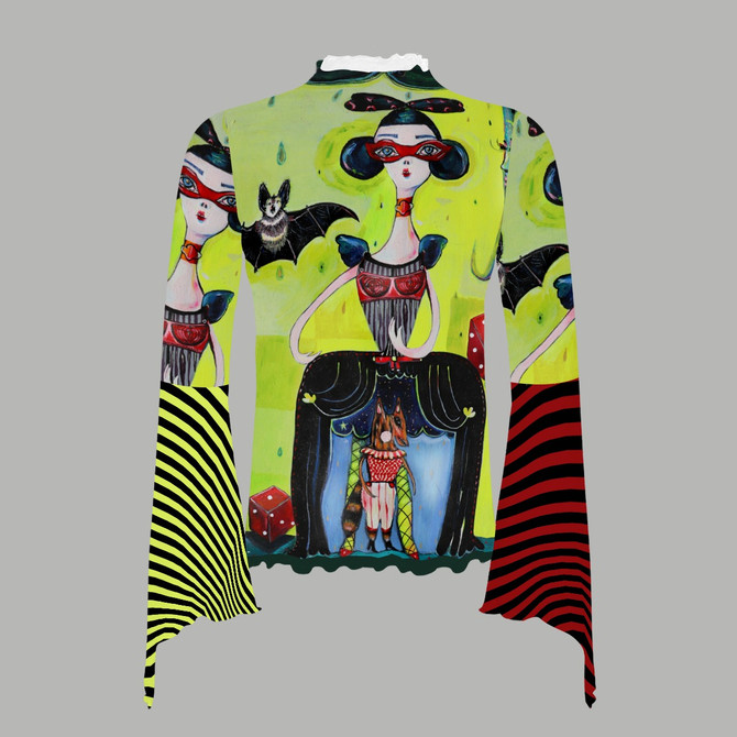 Bat Girl Bellbottom sleeve Mesh Top
