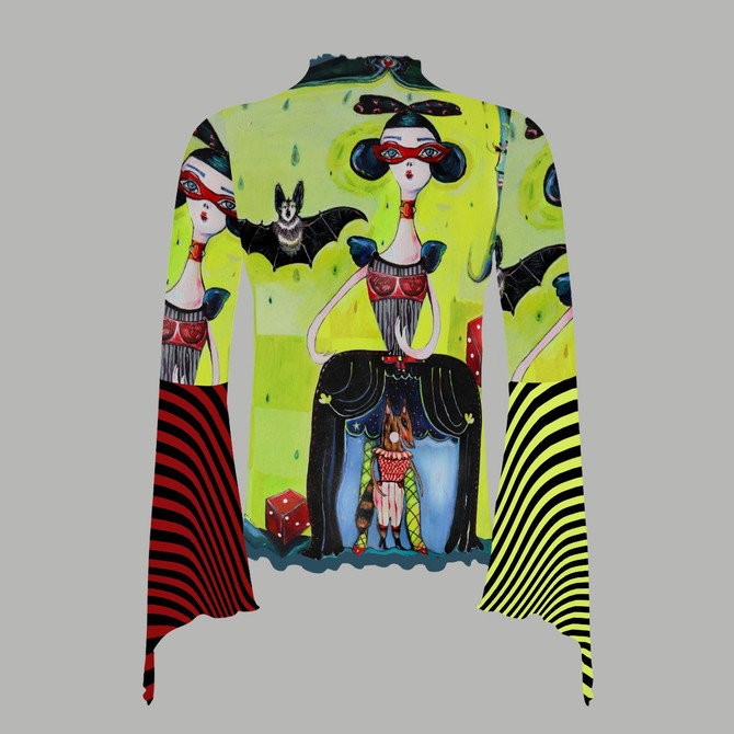 Bat Girl Bellbottom sleeve Mesh Top