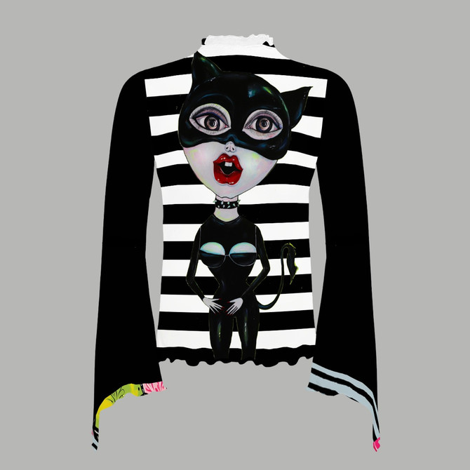 Cat Woman Bell sleeve Mesh Top
