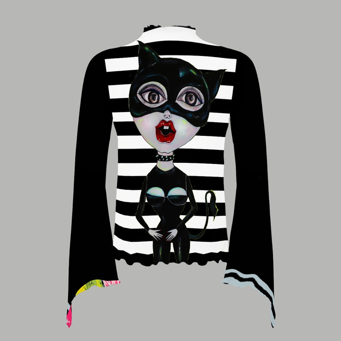 Cat Woman Bell sleeve Mesh Top