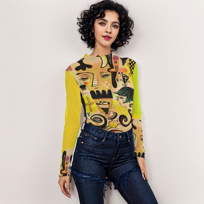 Ice coffee long sleeve mesh top