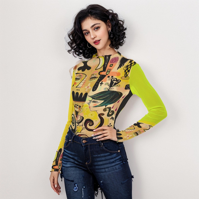 Ice coffee long sleeve mesh top