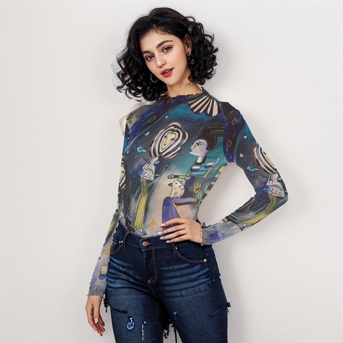 Scorpiomoon long sleeve mesh top