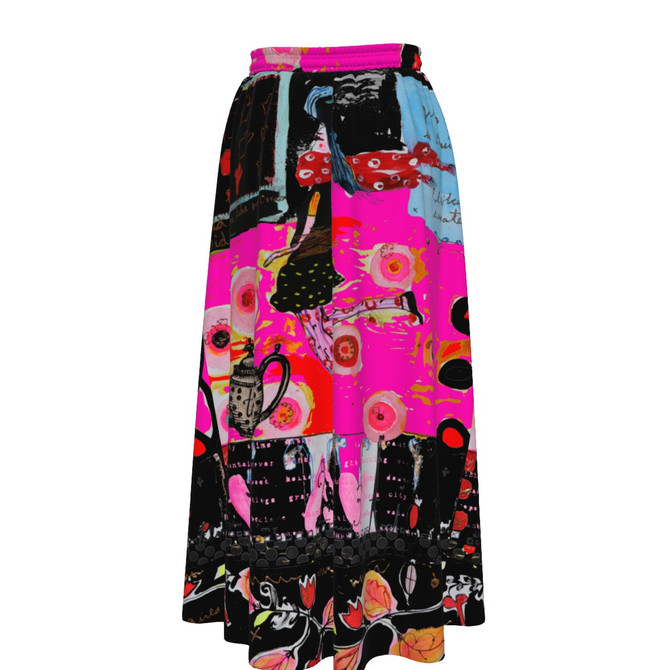 Red scarf girl maxi chiffon skirt