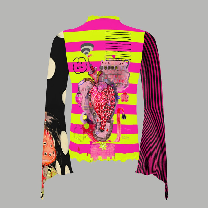 Punk heart bell sleeve mesh top