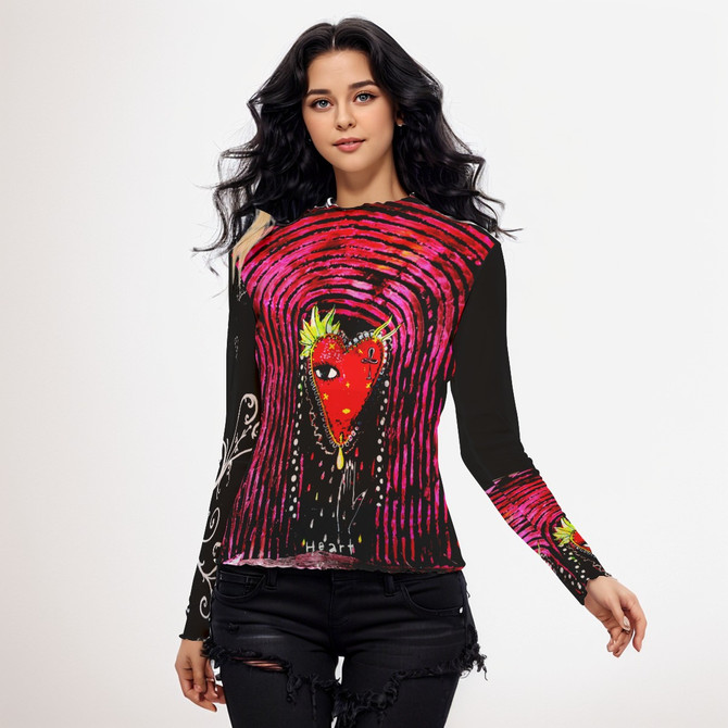 Swirly heart long sleeve mesh top