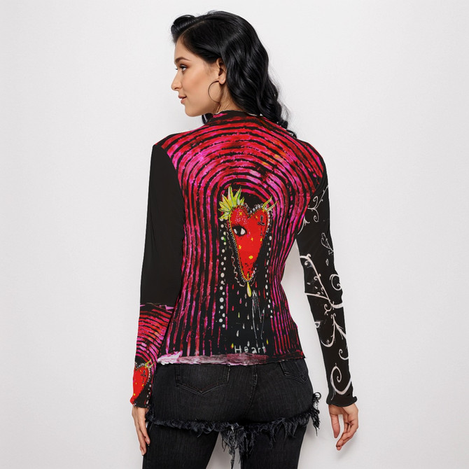 Swirly heart long sleeve mesh top