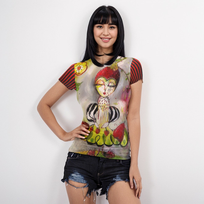 Strawberry short sleeve mesh top