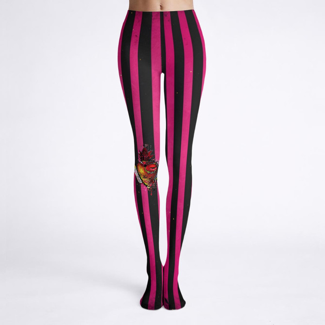 Magenta stripe heart Tights