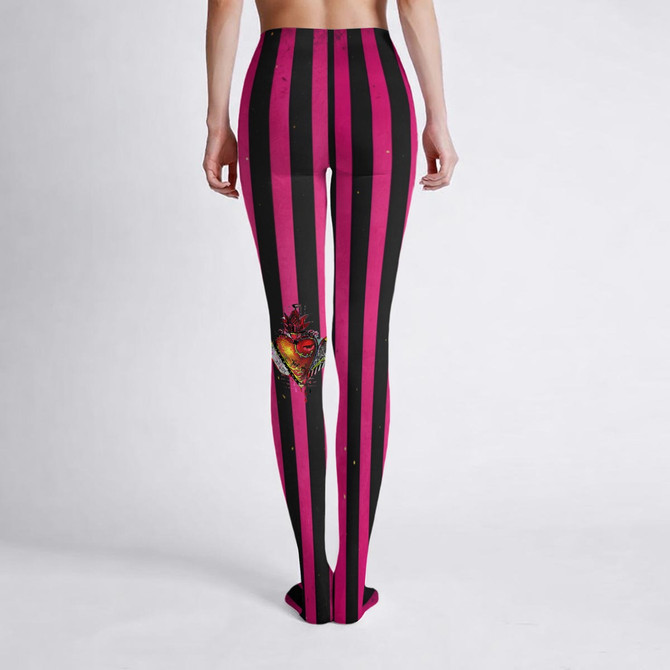 Magenta stripe heart Tights