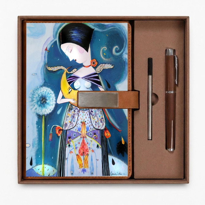 Girl holding the moon journal & pen set
