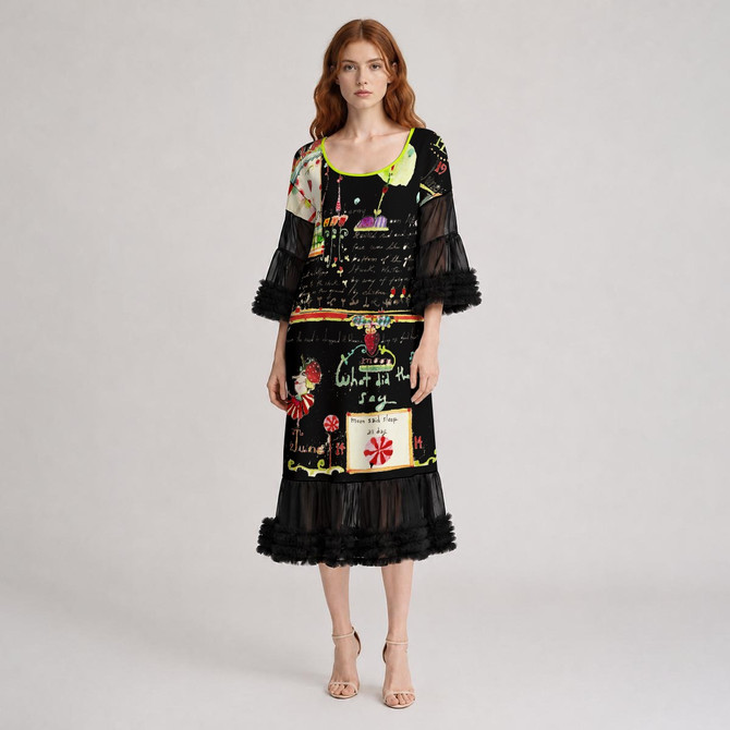Madeline tulle dress in strawberry picking fabric