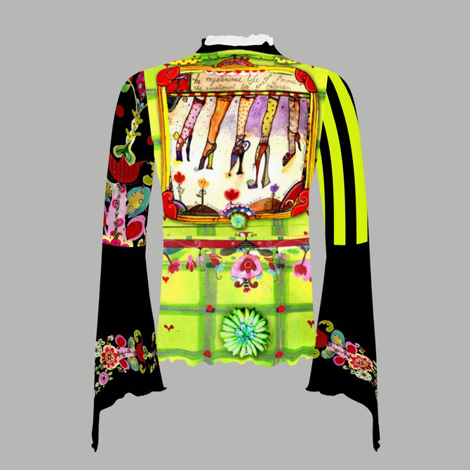 Shoe Clothesline bell sleeve mesh top