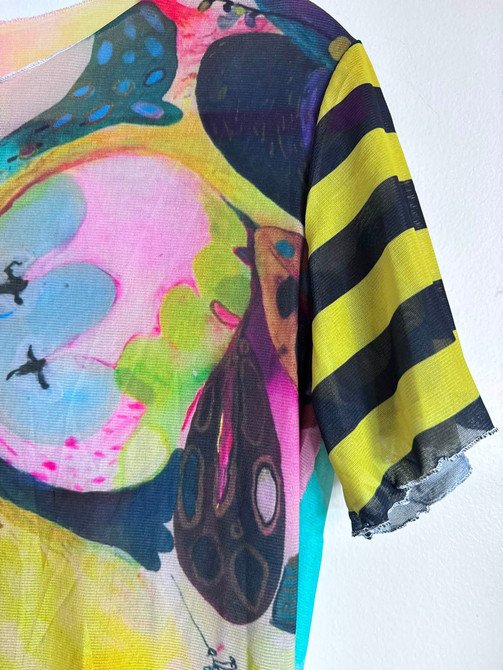SAMPLE SALE pastel swirl short sleeve mesh top
