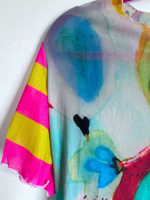 SAMPLE SALE pastel swirl short sleeve mesh top