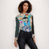 City Coffee Blue Long Sleeve Mesh Top