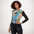 City Coffee Blue Long Sleeve Mesh Top