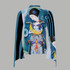 Blue girl holding moon bell bottom sleeve mesh top
