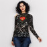 Black white pinky sacred heart long sleeve mesh top