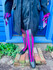 Distressed pink stripe tights