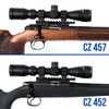 Fitment comparison between CZ 452 and CZ 457 receivers, illustrating the differences in receiver length and rail compatibility.