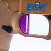 Right side view of the Red Dirt ST F3 Stepped Face Purple Trigger installed in a Springfield Prodigy grip module, showing the fit and appearance of the trigger in the frame.