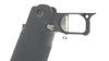 Right side view of the Red Dirt ST F3 Stepped Face Silver Trigger installed in a Springfield Prodigy grip module, showing the fit and appearance of the trigger in the frame.